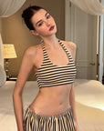 0122stepll Stripe Halter Top & Wide Leg Pants Set
