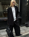 0122stepll Oversized Pinstripe Blazer & Wide-Leg Pants Set
