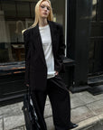 0122stepll Oversized Pinstripe Blazer & Wide-Leg Pants Set