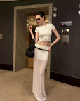 0122stepll Sheer Knit Maxi Skirt & Baby Tee Set