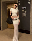 0122stepll Sheer Knit Maxi Skirt & Baby Tee Set