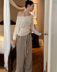 0122stepll Stripe Halter Top & Wide Leg Pants Set