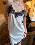 0122stepll Lace-Trim Asymmetric Satin Slip Dress