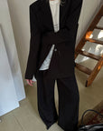0122stepll Oversized Pinstripe Blazer & Wide-Leg Pants Set