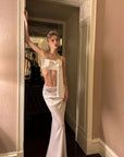 0122stepll Draped Bow Camisole & Lace-Waist Satin Maxi Skirt Set