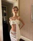 0122stepll Draped Bow Camisole & Lace-Waist Satin Maxi Skirt Set