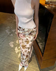 0122stepll Floral Twist Mesh Maxi Skirt