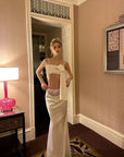 0122stepll Draped Bow Camisole & Lace-Waist Satin Maxi Skirt Set