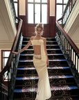 0122stepll Draped Bow Camisole & Lace-Waist Satin Maxi Skirt Set