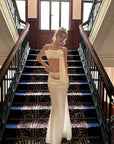 0122stepll Draped Bow Camisole & Lace-Waist Satin Maxi Skirt Set