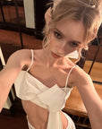 0122stepll Draped Bow Camisole & Lace-Waist Satin Maxi Skirt Set