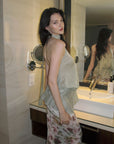 0122stepll Draped Halter Neck Tie Top