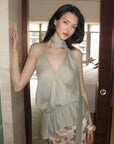 0122stepll Draped Halter Neck Tie Top