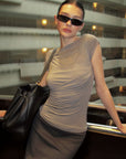 0122stepll Draped Ruched Slim Fit Top