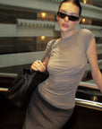 0122stepll Draped Ruched Slim Fit Top