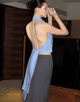 0122stepll Striped Halter Draped Top Vest