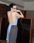 0122stepll Striped Halter Draped Top Vest