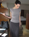 0122stepll Draped Ruched Slim Fit Top