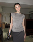 0122stepll Draped Ruched Slim Fit Top