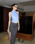 0122stepll Striped Halter Draped Top Vest