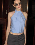 0122stepll Striped Halter Draped Top Vest