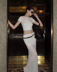 0122stepll Sheer Knit Maxi Skirt & Baby Tee Set