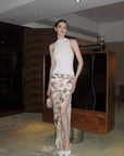 0122stepll Floral Twist Mesh Maxi Skirt