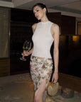 0122stepll Floral Twist Mesh Maxi Skirt
