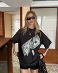0122stepll Banknote Graphic Oversized T-Shirt