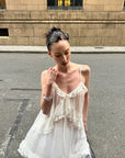 0122stepll Sheer Ruffle Tie Camisole Top