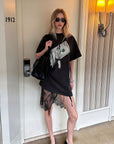 0122stepll Banknote Graphic Oversized T-Shirt