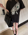 0122stepll Banknote Graphic Oversized T-Shirt