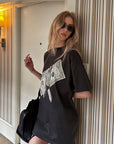 0122stepll Banknote Graphic Oversized T-Shirt