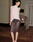 0122stepll Sheer Checkered Mesh Midi Skirt