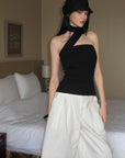 0122stepll Pleated Wide-Leg Capri Pants