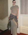 0122STEPLL Sheer Zebra Layered Low-Rise Maxi Skirt Three-Piece Set