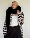 0122stepll Zebra Faux Fur Long Coat