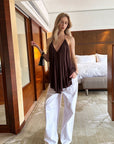 0122stepll Pleated Halter Draped Camisole Top