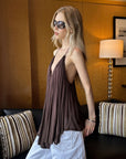 0122stepll Pleated Halter Draped Camisole Top