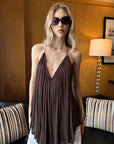 0122stepll Pleated Halter Draped Camisole Top