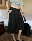 0122stepll Low-Rise Belted Wide-Leg Capri Pants