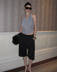 0122stepll Low-Rise Belted Wide-Leg Capri Pants