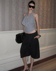 0122stepll Low-Rise Belted Wide-Leg Capri Pants