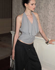 0122stepll Low-Rise Belted Wide-Leg Capri Pants