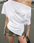 0122stepll Little Devil Asymmetric One Shoulder Ruched Top