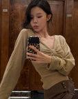 Hydrae Twist-Front Deep V-Neck Knit Top
