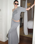 0122stepll Off-Shoulder Graphic T-Shirt & Draped Maxi Skirt Set