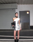 0122stepll Robe courte asymétrique à imprimé pinceau