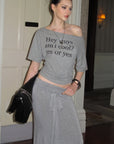 0122stepll Off-Shoulder Graphic T-Shirt & Draped Maxi Skirt Set