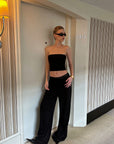 0122stepll Strapless Tube Top & Lace Waist Wide-Leg Pants Set